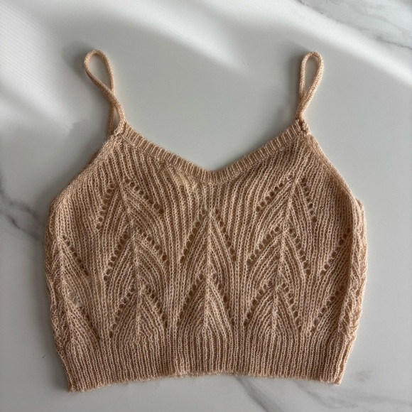 Endless Blu. Elegant Tan Knit Cropped Top size S Wool mohair blend - Picture 2 of 7
